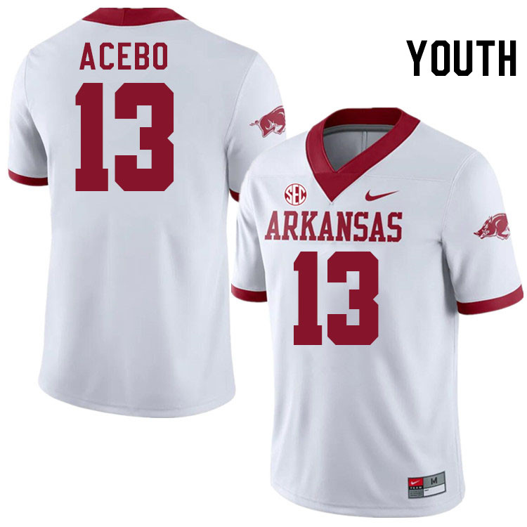 Youth #13 Rykar Acebo Arkansas Razorbacks College Football Jerseys Stitched-Alternate White